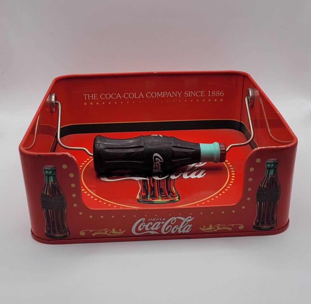 Vintage Coca Cola Metal Napkin Holder W/Bottle Handle-Red Tin Countertop Diner